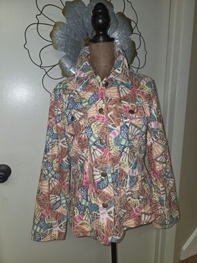 Colorful Textured Print Button-Up Jacket SzM
